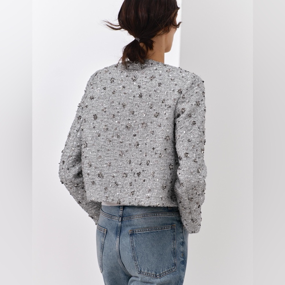 Zara Silver Textured Blazer - Picture 4 of 12